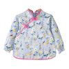 Chinese Style Baby Eating Bibs Inner Waterproof Kids Apron Girls Long Sleeve Painting Eating Smock,Blue Yellow Flowers