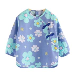 Blue Flower Baby Eating Smock Inner Waterproof Chinese Style Kids Bibs Long Sleeve Princess Apron