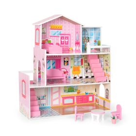 Big Wooden Dollhouse with Furniture Doll House Playset for Kids Girls Gift