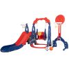 5 in 1 Slide and Swing Playing Set, Toddler Extra-Long Slide with 2 Basketball Hoops, Football, Ringtoss, Indoor Outdoor