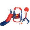 5 in 1 Slide and Swing Playing Set, Toddler Extra-Long Slide with 2 Basketball Hoops, Football, Ringtoss, Indoor Outdoor