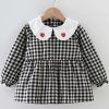 Black Grid Baby Eating Smock Infant Inner Waterproof Bibs Girls Long Sleeve Painting Smock Apron