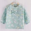 Green Flower Baby Eating Smock Inner Waterproof Kids Bibs Long Sleeve Princess Apron