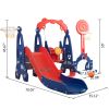 5 in 1 Slide and Swing Playing Set, Toddler Extra-Long Slide with 2 Basketball Hoops, Football, Ringtoss, Indoor Outdoor