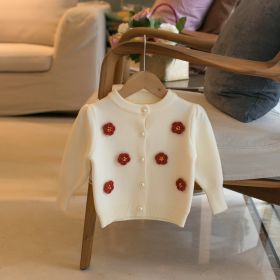 Children's Sweater Flower Girls Cardigan (Option: White-80cm)