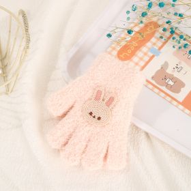 Children's Gloves Autumn And Winter New Warm Cold-proof Fleece Cute Cartoon Bear Five Fingers (Option: Pink-1 3 Years Old)