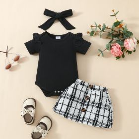 Babies' Short-sleeved Blouse Skirt Suit (Option: Black-0 3M)