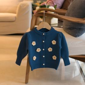 Children's Sweater Flower Girls Cardigan (Option: Blue-80cm)