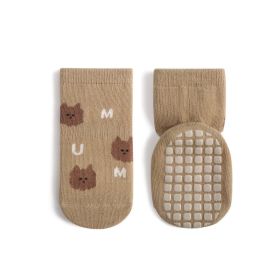 Children's Mid-calf Cute Cartoon Non-slip Dotted Rubber Floor Socks (Option: Apricot-S)