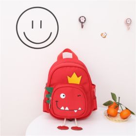 New Korean Children's Backpack Cartoon Dinosaur Boys And Girls Small School Bag Kindergarten Anti-Lost Backpack (Color: Red)