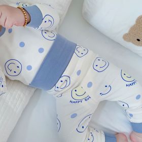 Baby's Pure Cotton Boneless High Waist Belly Protection Autumn Suit Baby Warm Home (Option: Smiling Face-66cm)