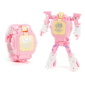 Deformation robot electronic watch King Kong toy (Color: Pink)