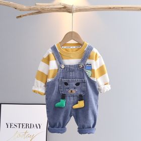 Children's T-shirt Shoulder Strap Jeans Two-piece Set (Option: Yellow-80cm)