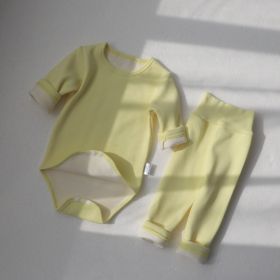 Children's Clothing Spring Baby Jumpsuit High Waist Belly Protection Pants Suit (Option: Goose Yellow Fox Velvet Lining-66cm)