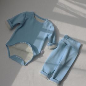 Children's Clothing Spring Baby Jumpsuit High Waist Belly Protection Pants Suit (Option: Light Blue Fox Velvet Lining-66cm)