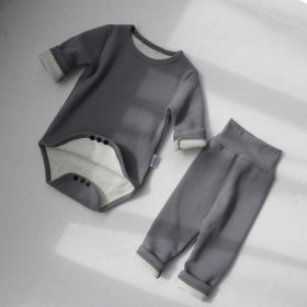 Children's Clothing Spring Baby Jumpsuit High Waist Belly Protection Pants Suit (Option: Gray Fox Velvet Lining-66cm)