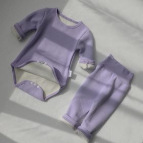 Children's Clothing Spring Baby Jumpsuit High Waist Belly Protection Pants Suit (Option: Light Purple Fox Velvet Lining-66cm)