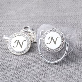 Transparent Silver 26 Letters Baby Spot Drill With Diamond Pacifier Belts Dust Cover (Option: Letter N)