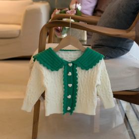 Girls' Korean Style Lapel Cardigan Sweater (Option: White-80cm90cm100cm110cm120cm)