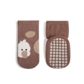 Children's Mid-calf Cute Cartoon Non-slip Dotted Rubber Floor Socks (Option: Coffee-S)