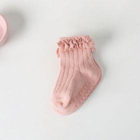 Children's Non-slip Spring And Autumn Cotton Socks (Option: Pink Color Wide Strip Lace-S)