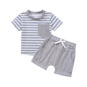 Short-sleeved Shorts Stitching Children's Suit (Option: Gray Short Sleeve-70cm)