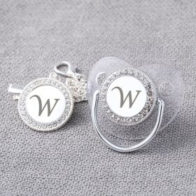 Transparent Silver 26 Letters Baby Spot Drill With Diamond Pacifier Belts Dust Cover (Option: Letter W)