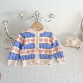 Baby Jacquard Love Long Sleeve Coat (Option: Rice apricot cardigan-80cm)