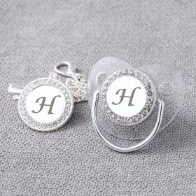 Transparent Silver 26 Letters Baby Spot Drill With Diamond Pacifier Belts Dust Cover (Option: Letter H)