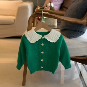 Girls' Korean Style Lapel Cardigan Sweater (Option: Green-80cm90cm100cm110cm120cm)