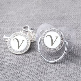 Transparent Silver 26 Letters Baby Spot Drill With Diamond Pacifier Belts Dust Cover (Option: Letter V)