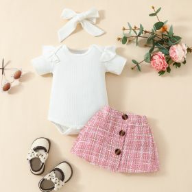 Babies' Short-sleeved Blouse Skirt Suit (Option: Pink-0 3M)