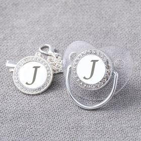 Transparent Silver 26 Letters Baby Spot Drill With Diamond Pacifier Belts Dust Cover (Option: Letter J)