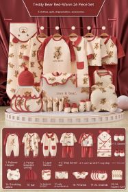 Newborn Gift Box Newborn Baby Meeting Etiquette Clothes Suit (Option: Warm Red 26 Pieces-59cm)