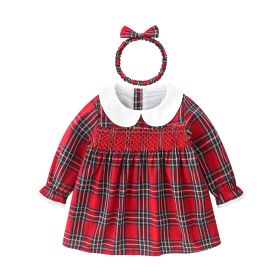 Girls' Dress Red Checked Dress Autumn (Option: Red-100cm)