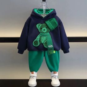 Boys' And Girls' Suit Fashionable Children's Clothing Spring And Autumn Sports Sweater (Option: Navy Blue-100cm)