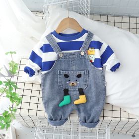 Children's T-shirt Shoulder Strap Jeans Two-piece Set (Option: Blue-80cm)