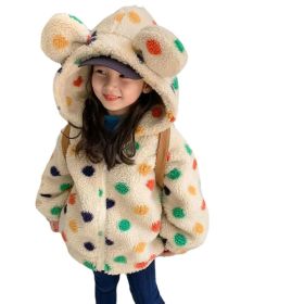 Girls' Coat Rainbow Dot Hooded Big Ears Fleece-lined (Option: SK22915-100cm)