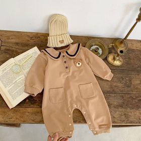 Baby Bear Pocket Romper Turn-down Collar Coat (Option: Brown Romper-73CM)