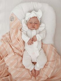 Girl Infant Bodysuit Long-sleeved Knitted Stretch Waffle Jumpsuit (Option: Beige Without Hair Band-59cm)