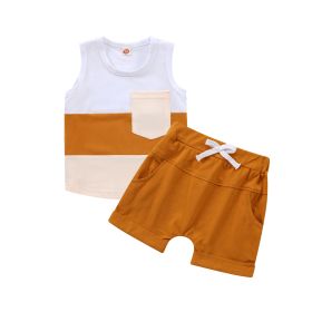 Short-sleeved Shorts Stitching Children's Suit (Option: Khaki Vest-70cm)