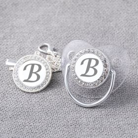 Transparent Silver 26 Letters Baby Spot Drill With Diamond Pacifier Belts Dust Cover (Option: Letter B)