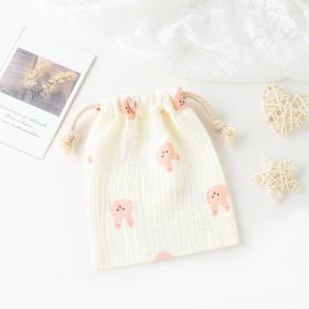 Double-layer Drawstring Pocket Cotton Printed Crepe Bib Hanging Bag (Option: Pink rabbit)