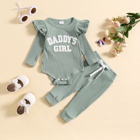 Candy Color Sunken Stripe Letter Embroidery Suit (Option: Cyan-60cm)