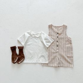 Short Sleeve Jacket Two-piece Baby Bib Suit (Option: Apricot-73cm)