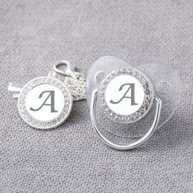 Transparent Silver 26 Letters Baby Spot Drill With Diamond Pacifier Belts Dust Cover (Option: Letter A)