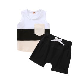 Short-sleeved Shorts Stitching Children's Suit (Option: Black Vest-70cm)