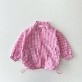 Children's Summer Thin Plaid Sun Protection Coat (Option: Pink-80cm)