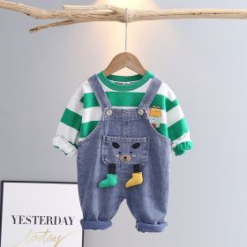 Children's T-shirt Shoulder Strap Jeans Two-piece Set (Option: Green-80cm)