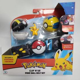 TOMY Pokemon Pokeball Belt Pikachu Pokeball Pocket Monster Deformation Model Toy Set Cosplay Action Doll Model Children's Toys (Color: With box-huishou pk)